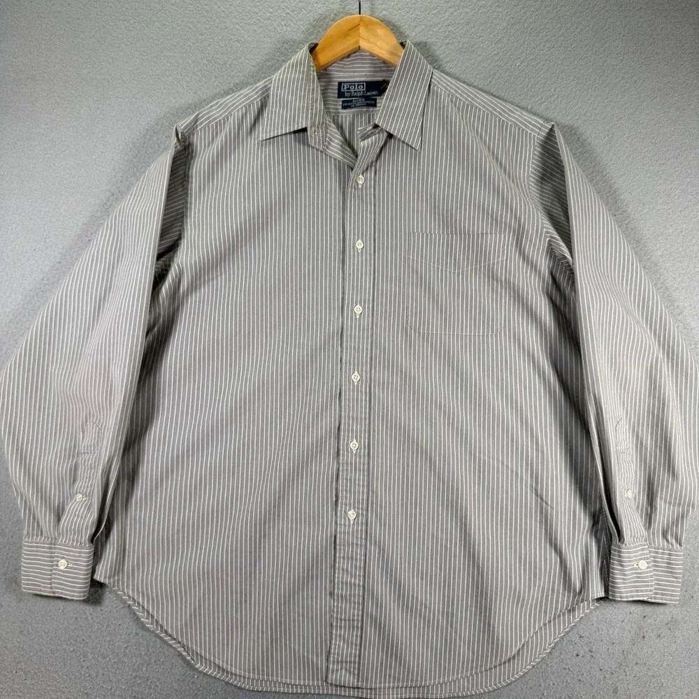 Vintage Polo Ralph Lauren Andrew Button Up Shirt Men 16.5 34/35 Gray Stripes 90s